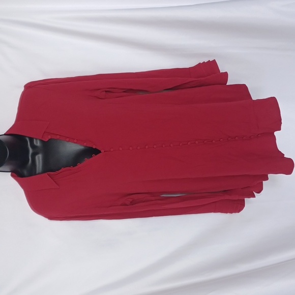 SOFT SURROUNDINGS Burgandy TUNIC Buttondown, Ruffle Sleeve, NWOT - Picture 1 of 7